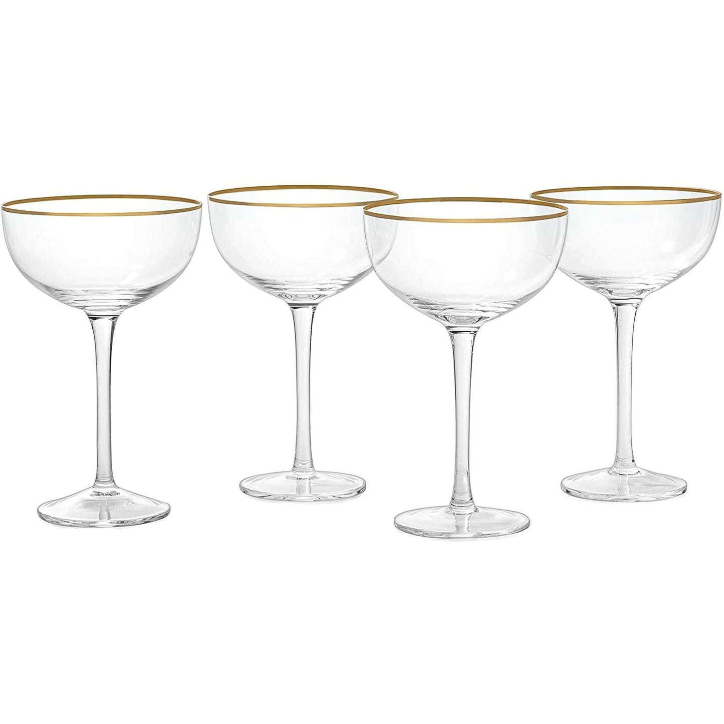 Vintage Crystal Champagne Coupe Gold Rim Glasses | Set of 4 | 7 oz, Gilded Rim Classic Cocktail Glassware - Martini, Manhattan, Cosmopolitan, Sidecar, Daiquiri | 1920s Style Saucer Goblets | Gift Box-3
