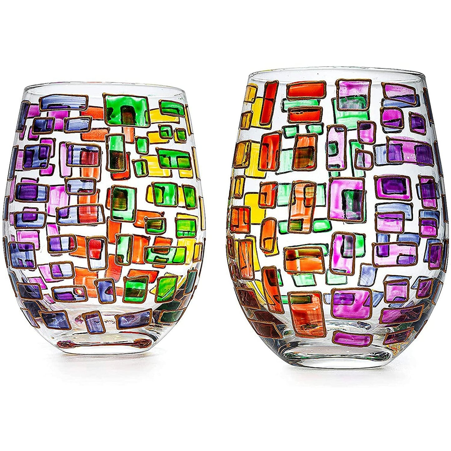 The Wine Savant Renaissance Stained Glass Windows, Artisanal Hand Painted Glassware Gift Idea Her, Him, Birthday, Mom, Housewarming, Gifts Ideas for Women & Men Art Deco (Stemless Wine Glasses)-4