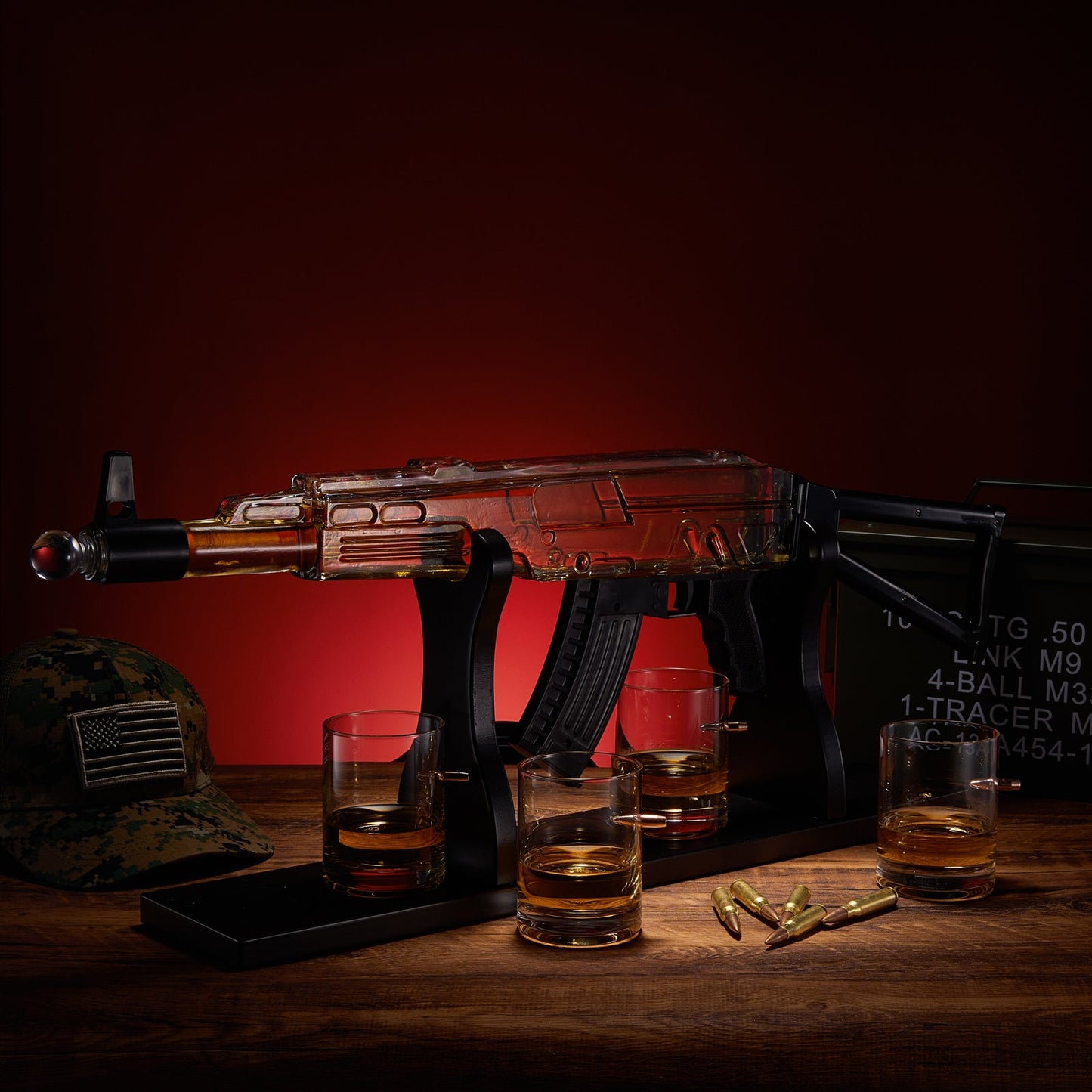 Gun Whiskey Decanter Set - Limited Edition, Silencer Stopper - 710 ml & 4 10.5oz Bullet Glasses - Unique Gift - Drinking Party Accessory, Handmade Gun Liquor Decanter, Tik Tok Gun Decanter, Dad Gift-2