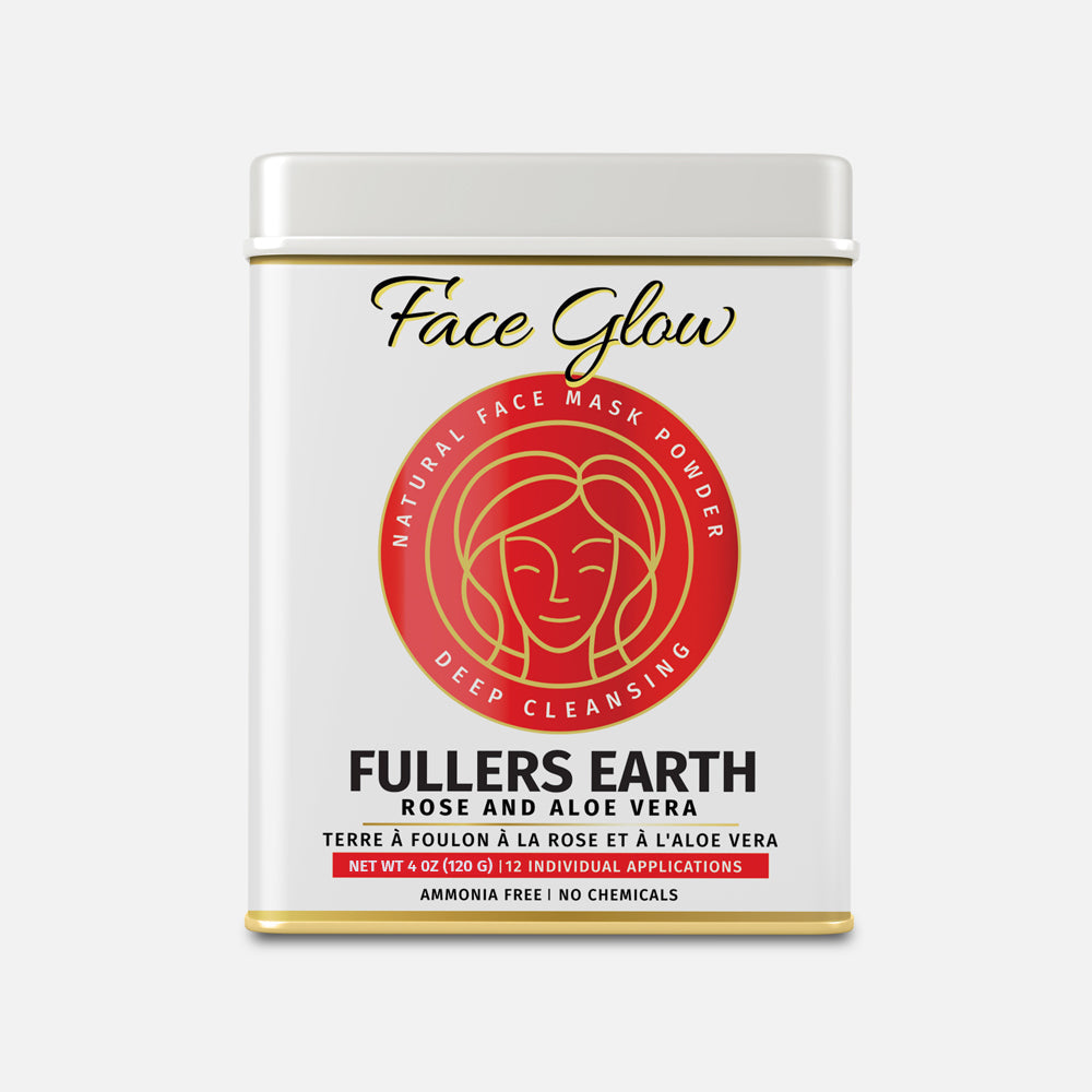 Face Glow- Fuller’s Earth w/ Rose & Aloe Vera- 12 Individual Sachets of Multani Mitti (10 gm each)- Reusable Brush & Tray Included-0