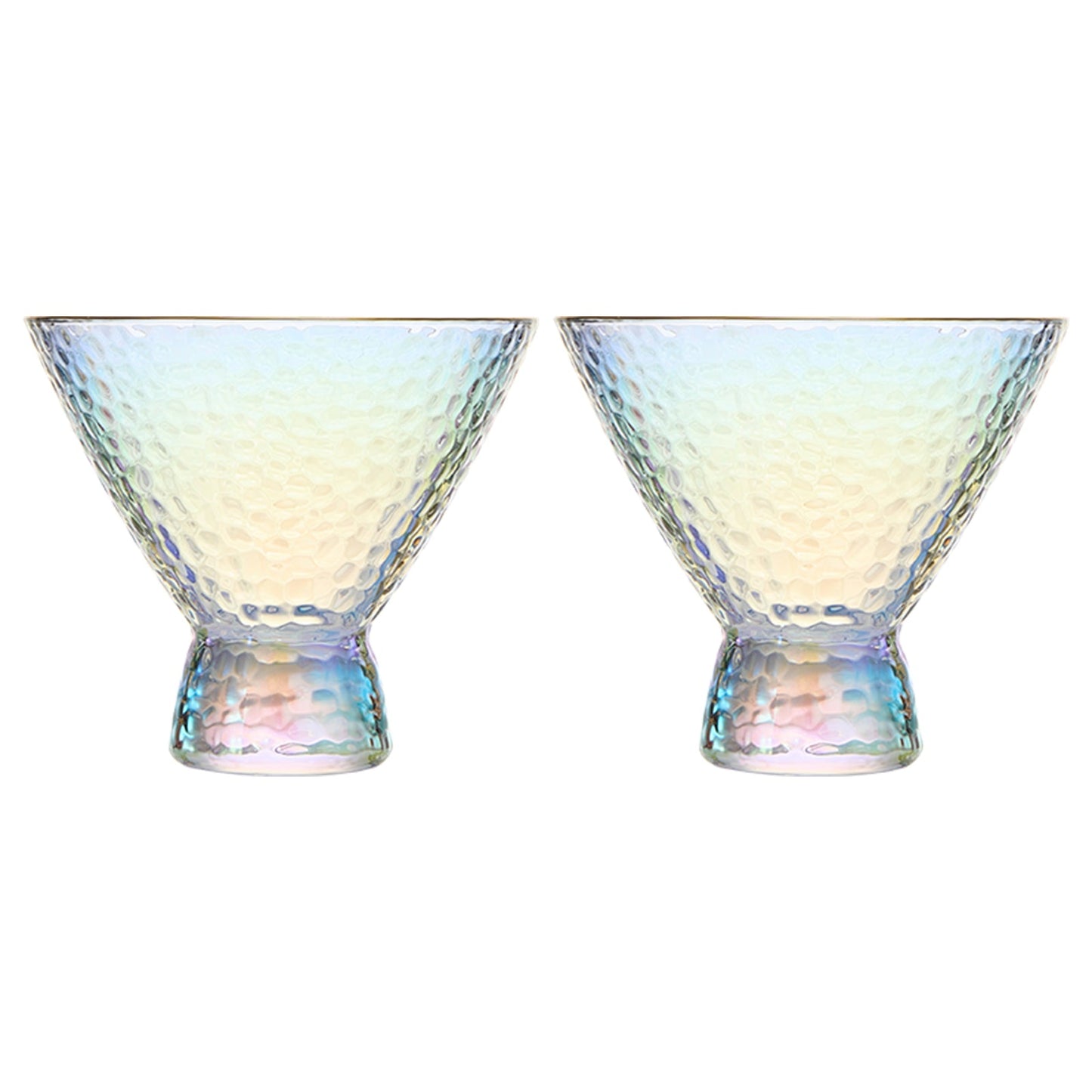 Iridescent Lustered Stemless Martini Glasses Set of 2 - Hammered Cocktail & Martini Glasses - Luxury Gift Box - Gold Rim 8oz Colorful Stemless Glassware - Weddings, Anniversary, Christmas, Barware-4