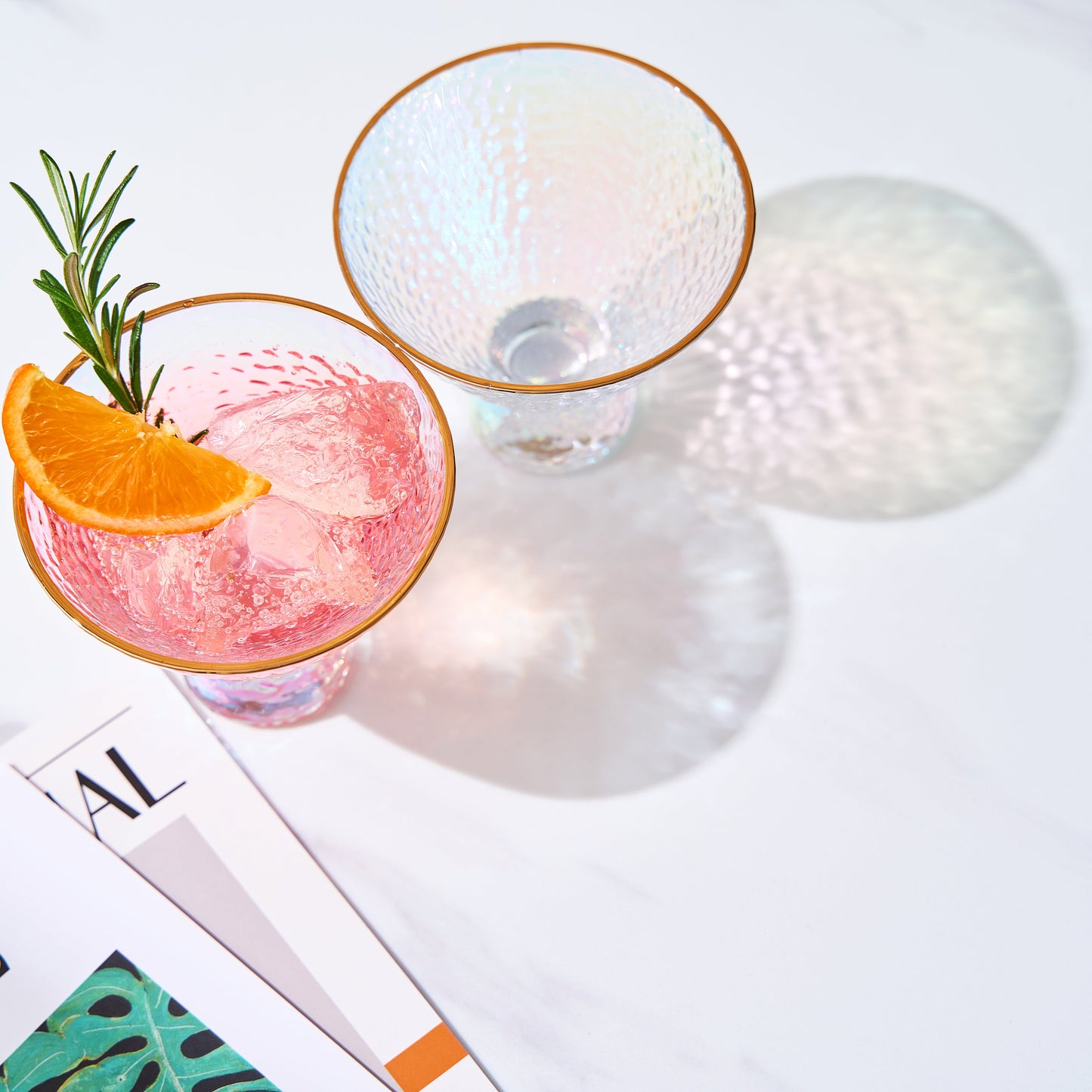 Iridescent Lustered Stemless Martini Glasses Set of 2 - Hammered Cocktail & Martini Glasses - Luxury Gift Box - Gold Rim 8oz Colorful Stemless Glassware - Weddings, Anniversary, Christmas, Barware-1