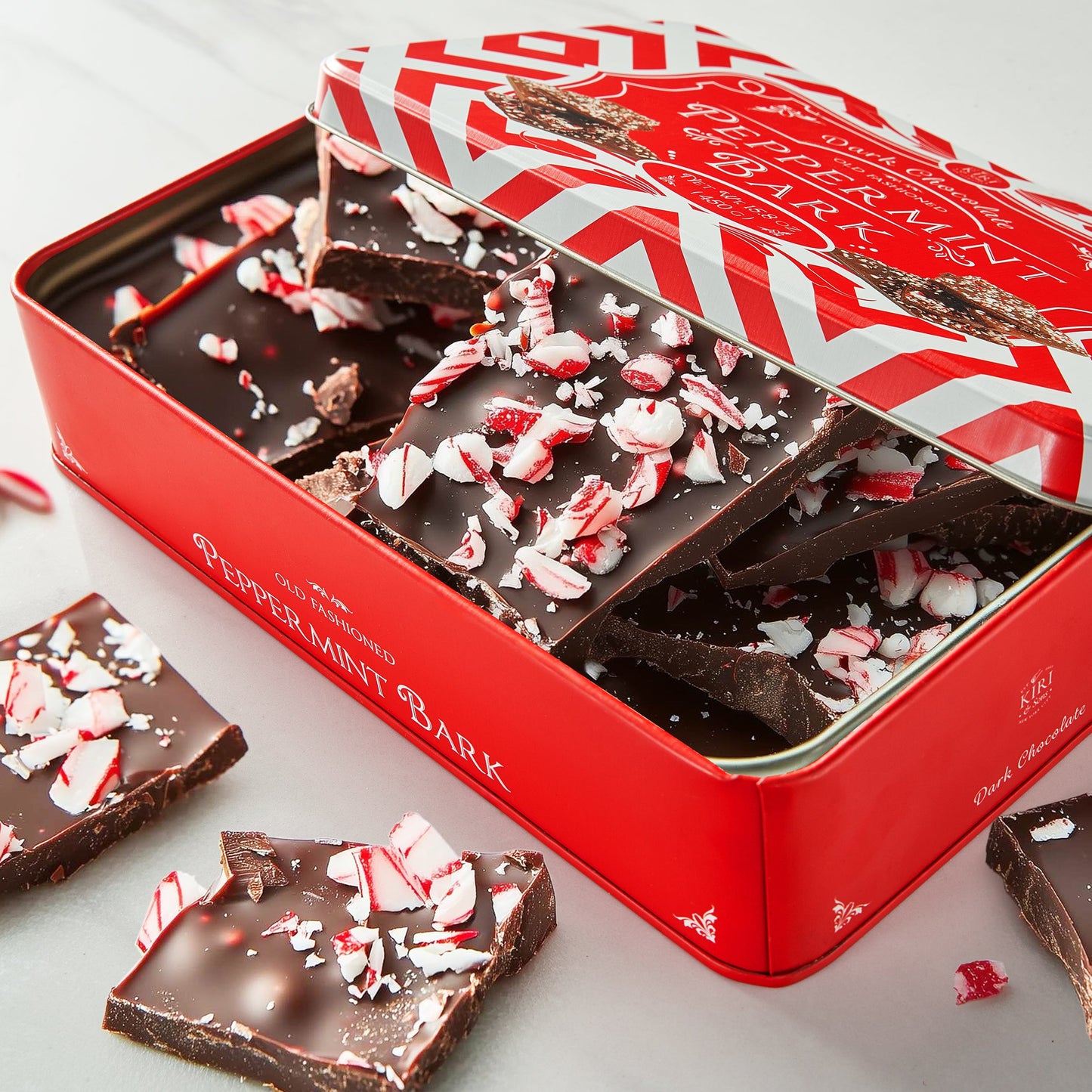 Dark Chocolate Premium Peppermint Bark - 450G Holiday Bark Assorted Squares - Christmas Candy, Sweets Gift Tin, Old Fashioned Holiday Treat for Stocking Stuffer, Party - Made in Turkey-2