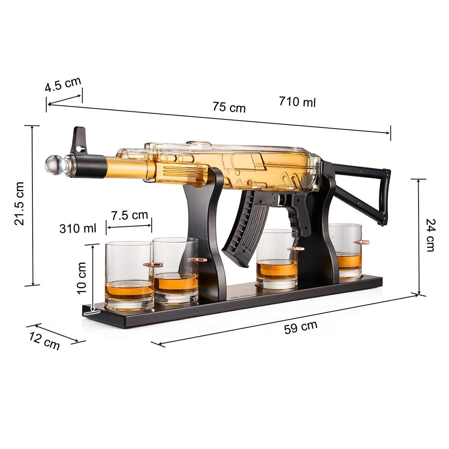 Gun Whiskey Decanter Set - Limited Edition, Silencer Stopper - 710 ml & 4 10.5oz Bullet Glasses - Unique Gift - Drinking Party Accessory, Handmade Gun Liquor Decanter, Tik Tok Gun Decanter, Dad Gift-4