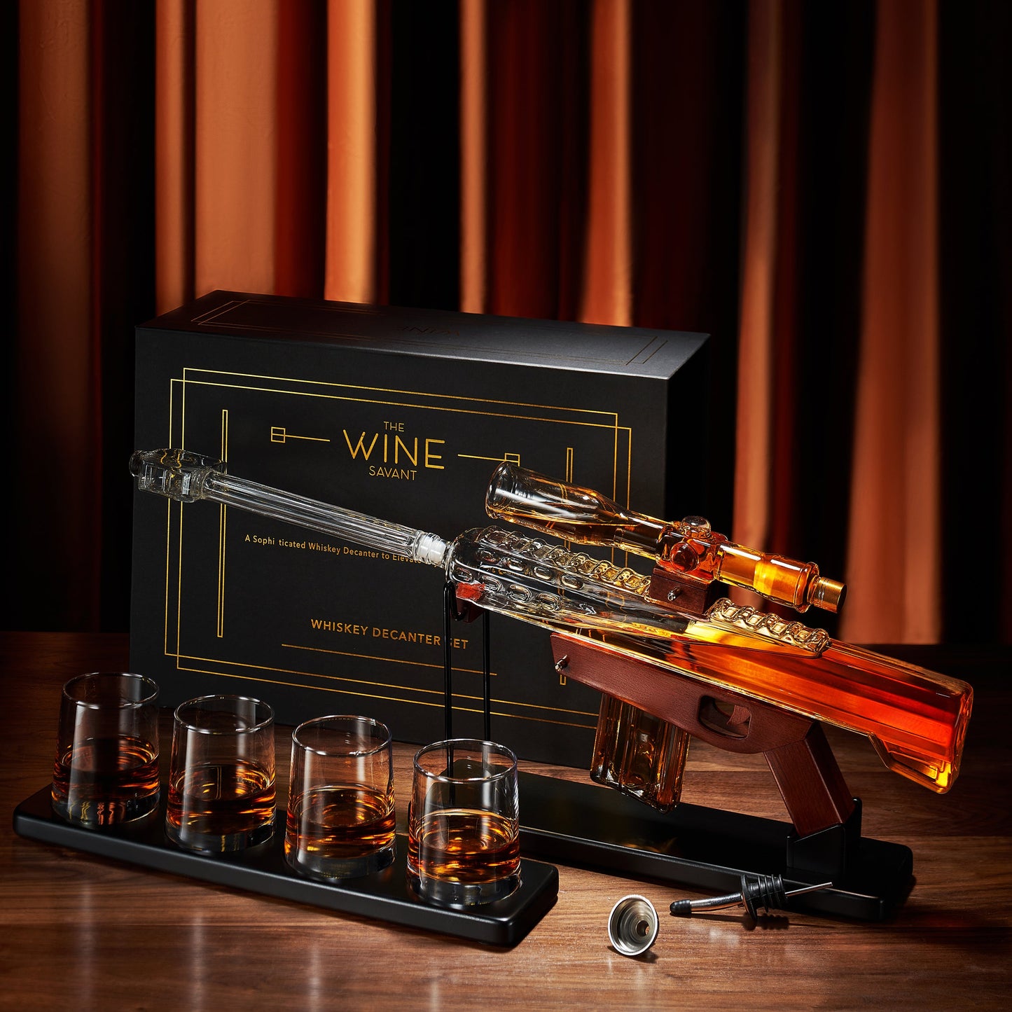 Gifts for Men Dad, Whiskey Decanter Set - Sniper Scope Glass Gun AR Limited Edition, Silencer Stopper - 22oz & 4, 5oz Bullet Glasses - Birthday Gift - Drinking Party, Liquor, Vodka-4