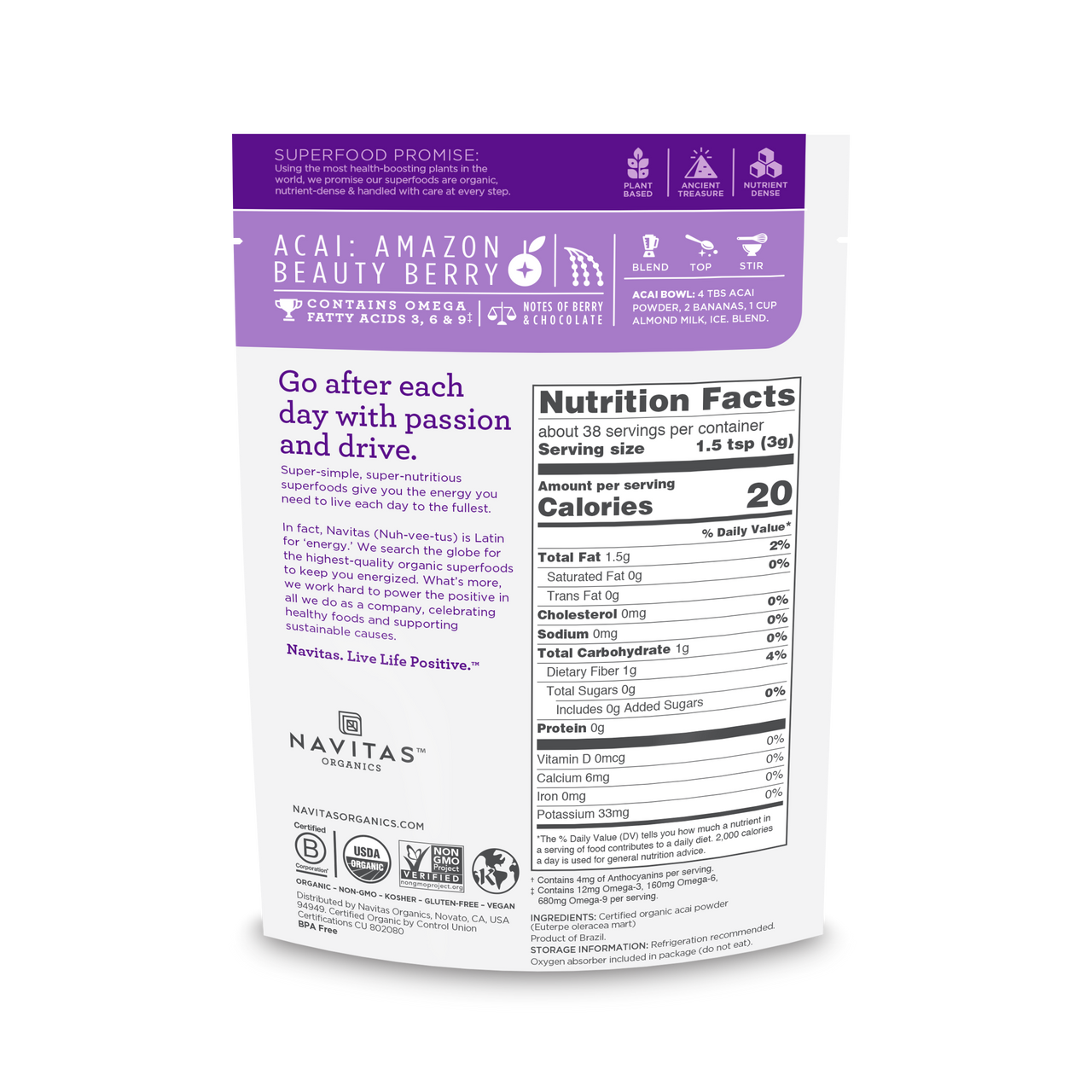 Navitas Naturals Organic Acai Powder Freeze Dried (12x4 OZ)-1