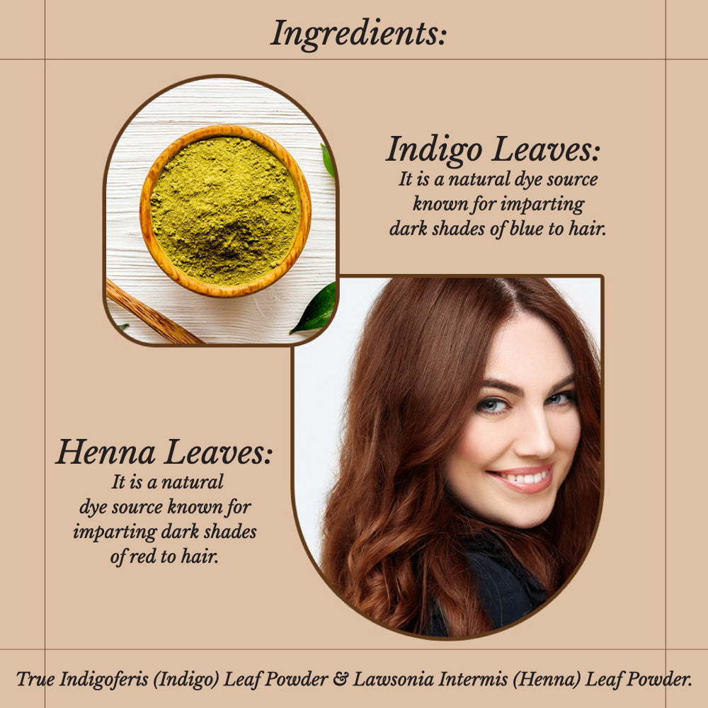 Hair Bloom Natural Brunette Hair Color- Herbal Henna & Indigo Mix Hair Color Powder- 12 individual sachets (10 gm each)- Reusable Brush & Tray Included-2