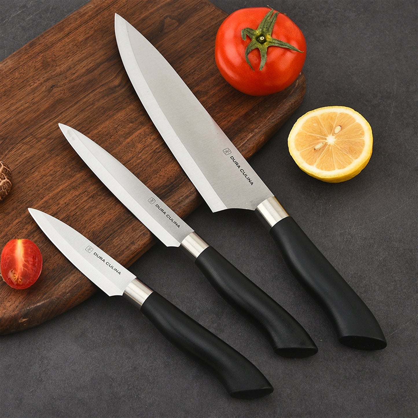 3 Piece Kitchen Knife Set with Matching Blade Guards, Black-1