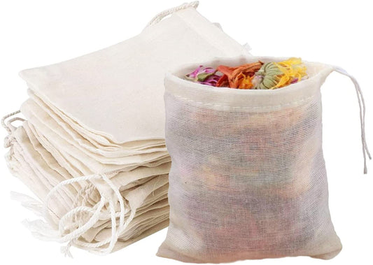 4" Reusable Cotton Tea Bag with Drawstring-0