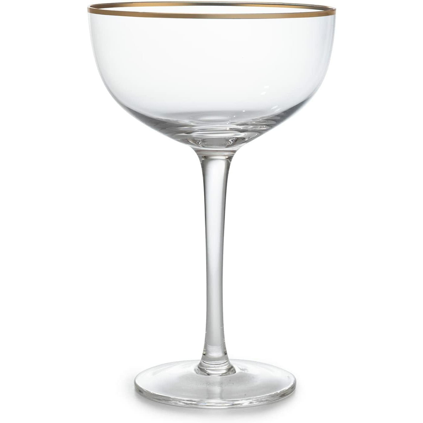 Vintage Crystal Champagne Coupe Gold Rim Glasses | Set of 4 | 7 oz, Gilded Rim Classic Cocktail Glassware - Martini, Manhattan, Cosmopolitan, Sidecar, Daiquiri | 1920s Style Saucer Goblets | Gift Box-4
