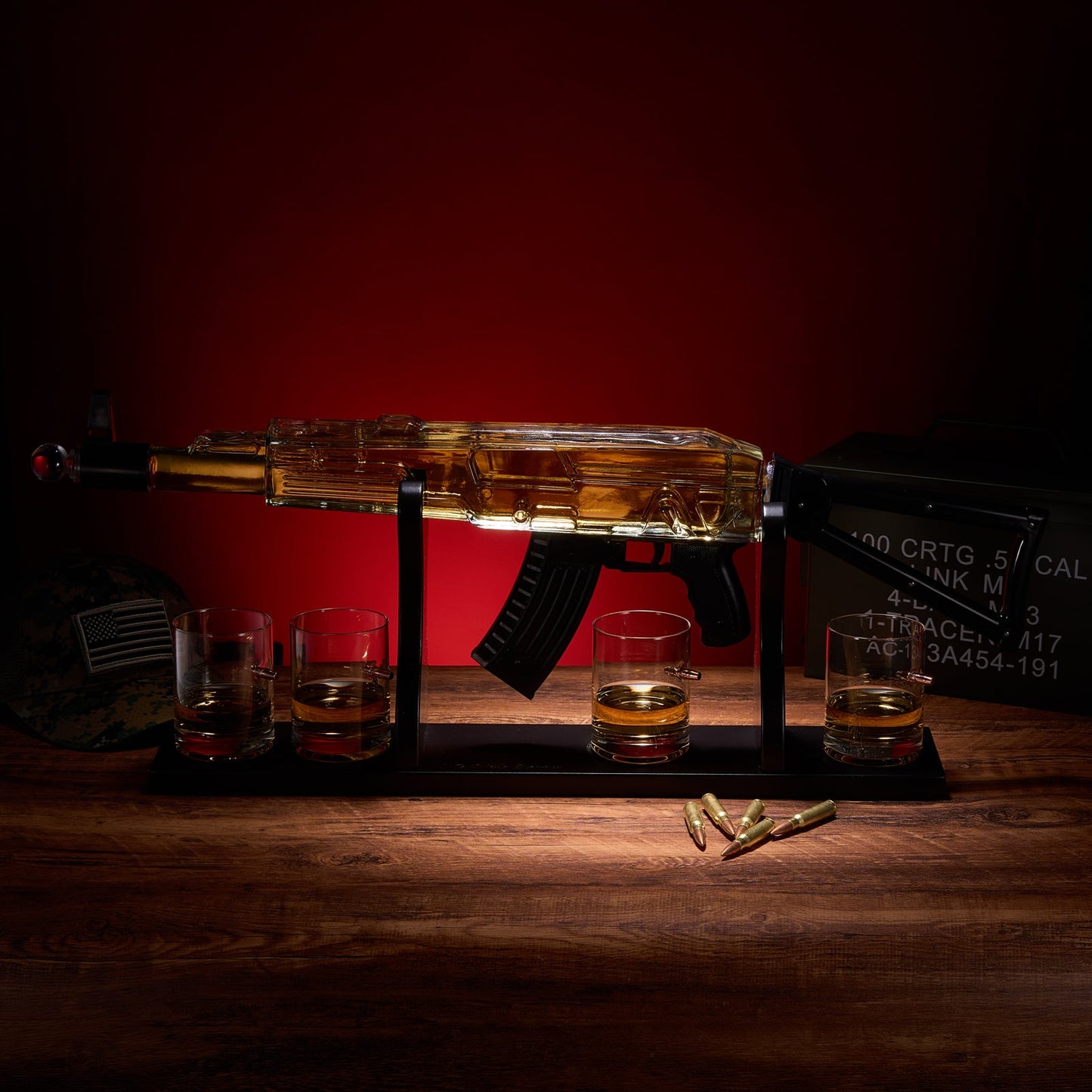 Gun Whiskey Decanter Set - Limited Edition, Silencer Stopper - 710 ml & 4 10.5oz Bullet Glasses - Unique Gift - Drinking Party Accessory, Handmade Gun Liquor Decanter, Tik Tok Gun Decanter, Dad Gift-1