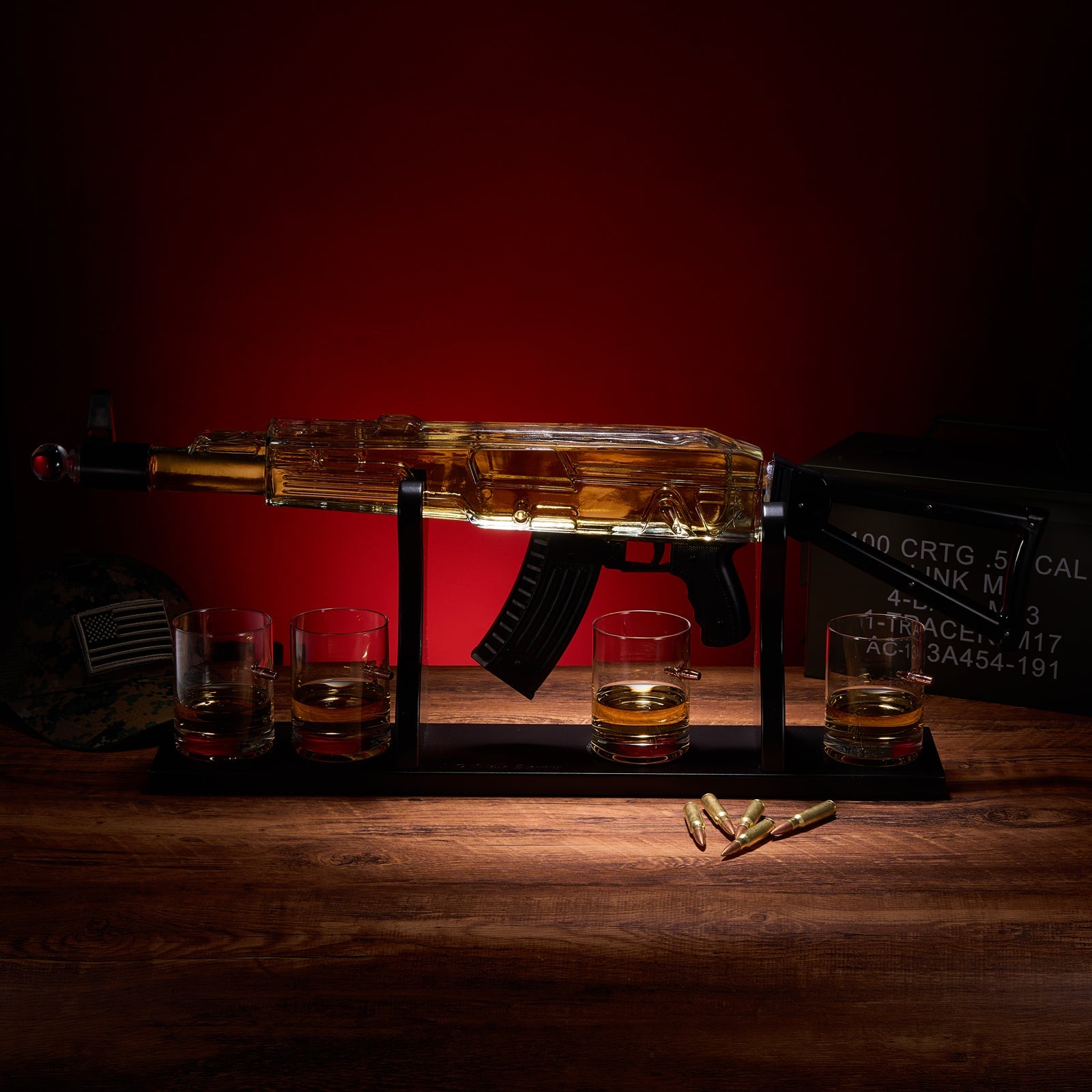 Gun Whiskey Decanter Set - Limited Edition, Silencer Stopper - 710 ml & 4 10.5oz Bullet Glasses - Unique Gift - Drinking Party Accessory, Handmade Gun Liquor Decanter, Tik Tok Gun Decanter, Dad Gift-1