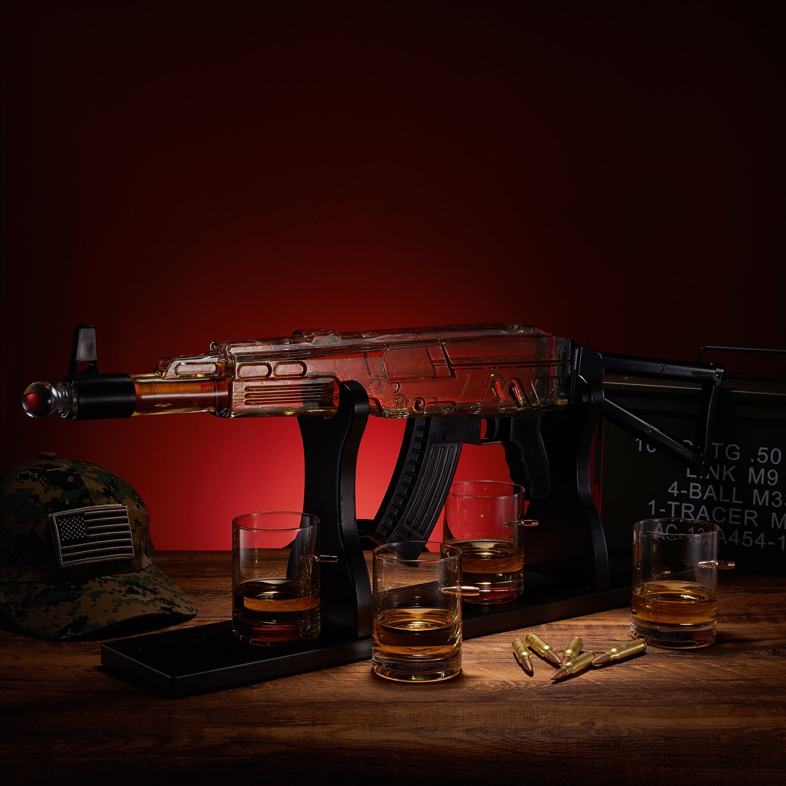 Gun Whiskey Decanter Set - Limited Edition, Silencer Stopper - 710 ml & 4 10.5oz Bullet Glasses - Unique Gift - Drinking Party Accessory, Handmade Gun Liquor Decanter, Tik Tok Gun Decanter, Dad Gift-2