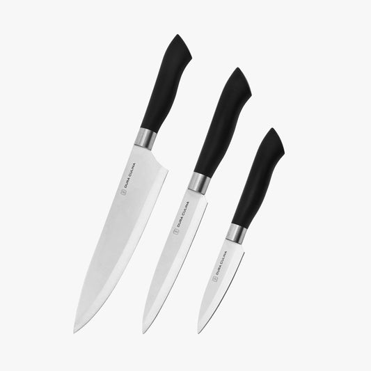3 Piece Kitchen Knife Set with Matching Blade Guards, Black-0