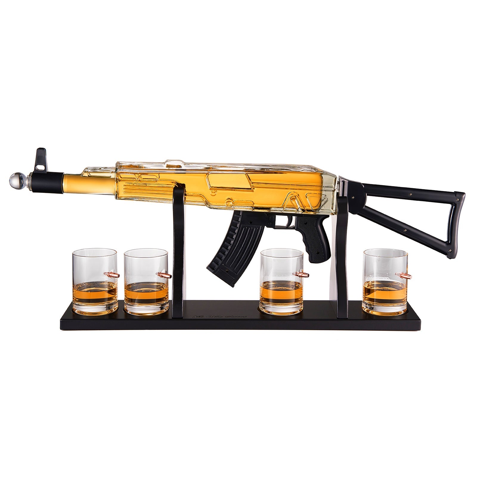 Gun Whiskey Decanter Set - Limited Edition, Silencer Stopper - 710 ml & 4 10.5oz Bullet Glasses - Unique Gift - Drinking Party Accessory, Handmade Gun Liquor Decanter, Tik Tok Gun Decanter, Dad Gift-3