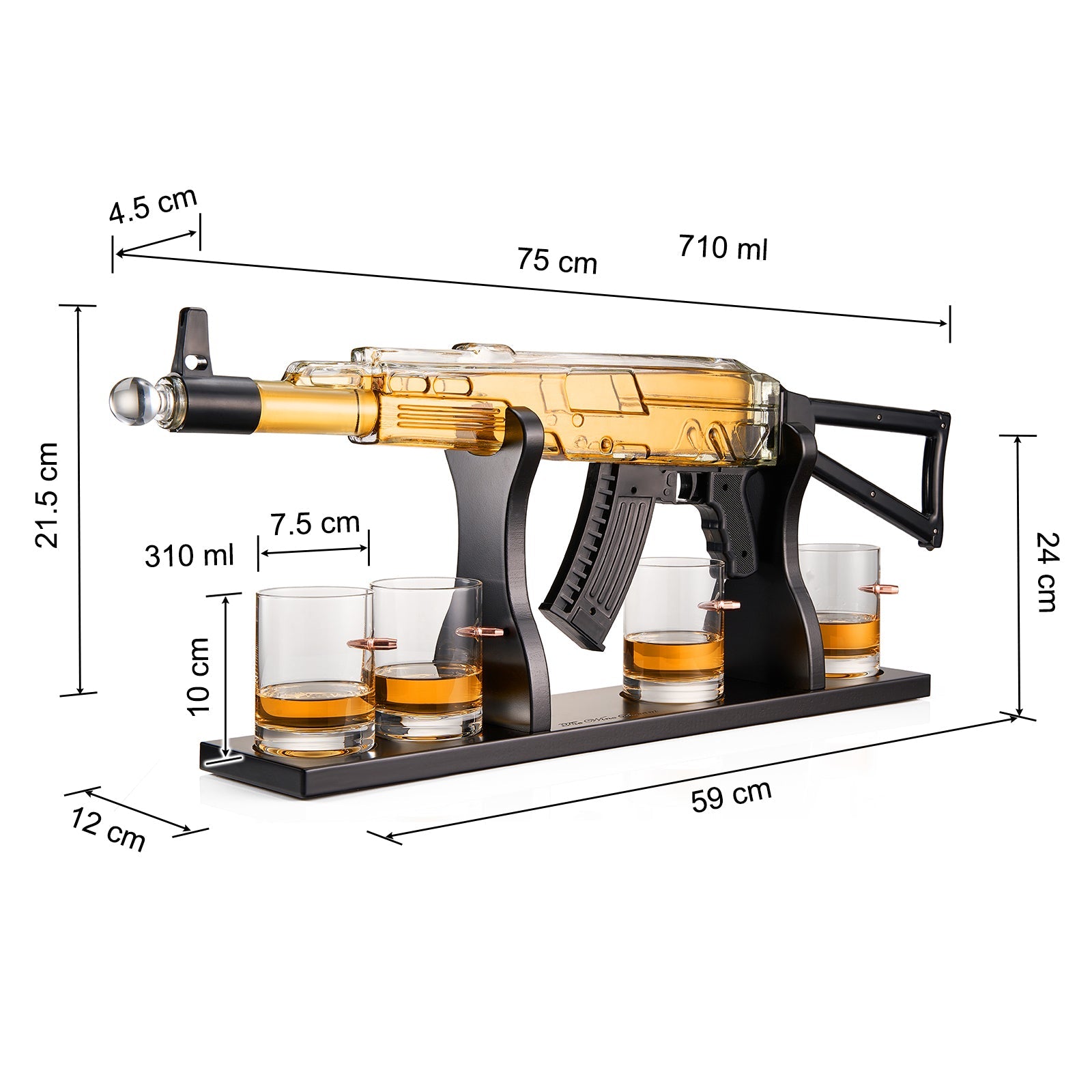 Gun Whiskey Decanter Set - Limited Edition, Silencer Stopper - 710 ml & 4 10.5oz Bullet Glasses - Unique Gift - Drinking Party Accessory, Handmade Gun Liquor Decanter, Tik Tok Gun Decanter, Dad Gift-4