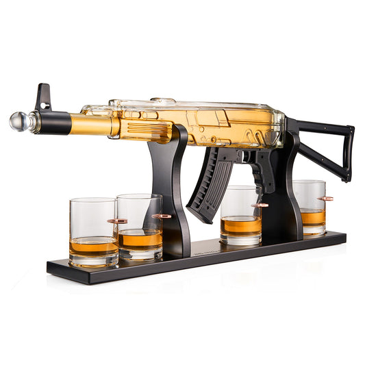 Gun Whiskey Decanter Set - Limited Edition, Silencer Stopper - 710 ml & 4 10.5oz Bullet Glasses - Unique Gift - Drinking Party Accessory, Handmade Gun Liquor Decanter, Tik Tok Gun Decanter, Dad Gift-0